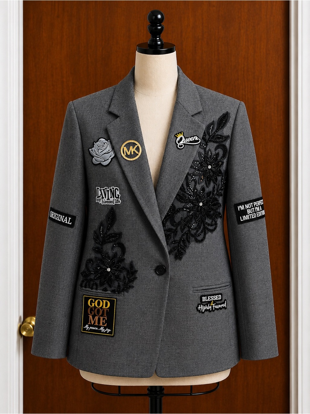 Inspire Women's Gray Embellished Blazer Jacket